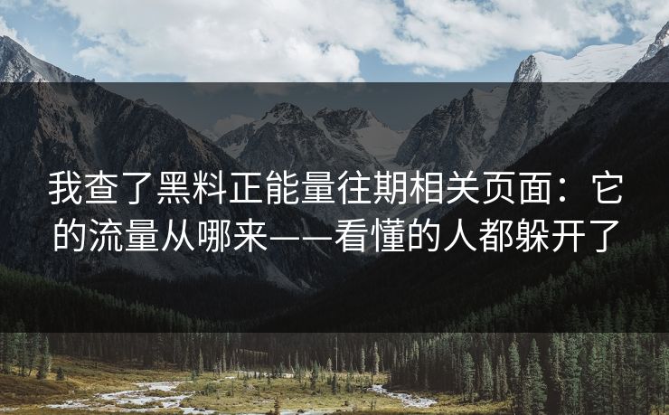 我查了黑料正能量往期相关页面：它的流量从哪来——看懂的人都躲开了